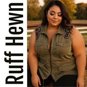 Ruff Hewn Olive Vest with Beaded Accents